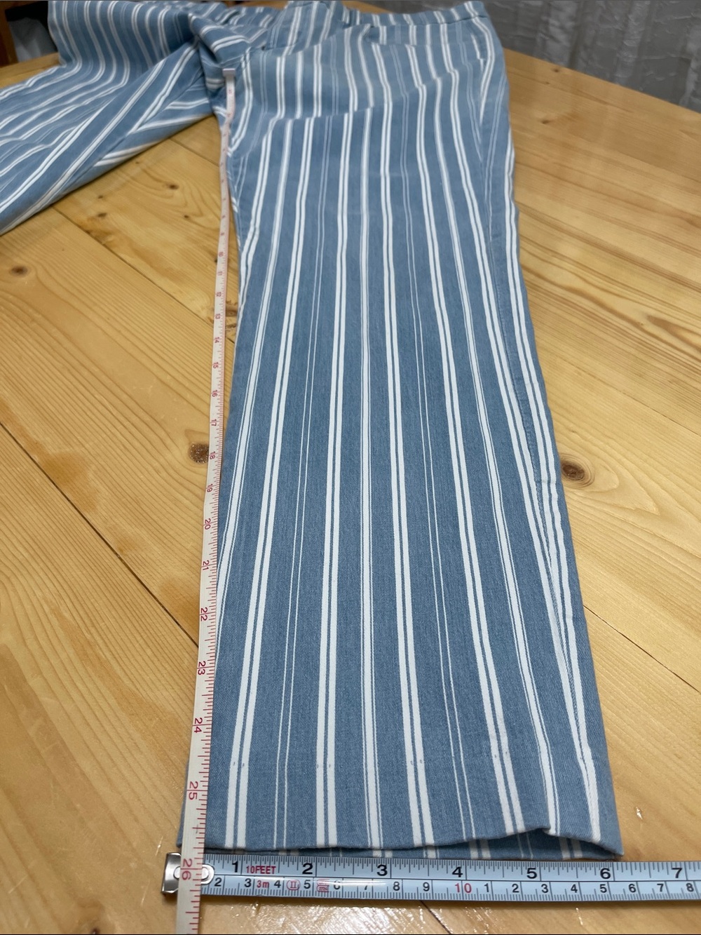 LOFT Modern Skinny Crop Blue and White Vertical Striped Pants 31 / 12 - Picture 10 of 15